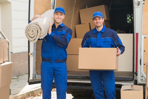 Removal team preparing for a move in South Kensington residential street