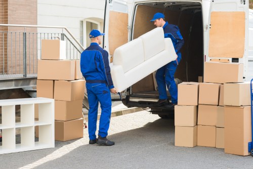 Packed moving boxes and furniture protection for a South Kensington house move